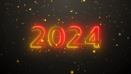 Wall Mural - Countdown 9 to 1 Happy new year 2024 golden bokeh particles. Magical light. Merry Christmas and 2024 happy new year golden intro template and background. Gold Snow with Falling Snowflakes Winter dark
