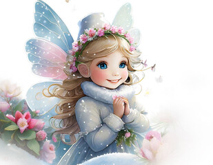 Wall Mural - cute fairy holding a yellow flower cartoon character