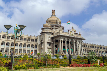 Largest legislative building in India - Vidhan Soudha , Bangalore with nice blue sky background.