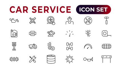 Wall Mural - Car service icon set with editable stroke and white background. Auto service, car repair icon set. Car service and garage.