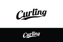 Curling Lettering Logo With Curling Stone On The Letter I In Vintage Style. It Is Suitable For Apparel, T-shirt Designs, Hats, Etc.