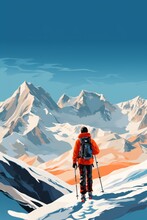 Backcountry Skiing In The Mountains, Minimalistic, Poster Graphic