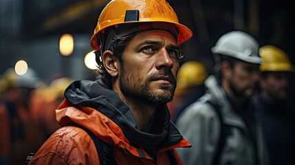 Working specialist engineer at work in an orange vest special uniform