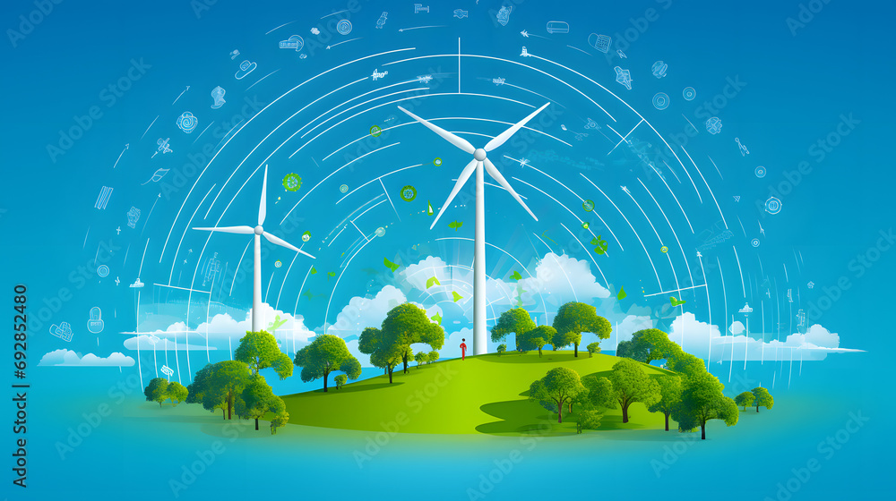 Stock-Illustration „Windmill and graphic diagram of air currents that ...