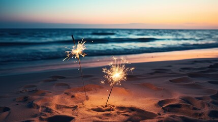 Wall Mural - Sparklers at the beach for New Year or party