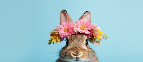 Canvas Print - Easter bunny, flower crown, springtime.