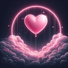 Wall Mural - Creative pink heart balloon with vector clouds AI Generative