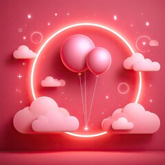 Wall Mural - Creative pink balloon with vector clouds AI Generative