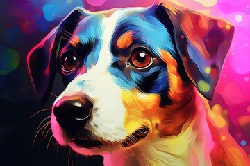 Wall Mural - Jack Russell Terrier puppy in abstract graphic style. The highlight is the ultra-bright neon art.