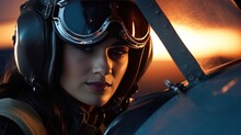 Female Pilot In Airplane