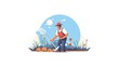 Minimalist UI illustration of a farmer harvesting crops in a flat illustration style on a white background