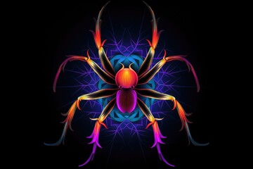 Wall Mural - Animal spider drawn in abstract colorful vector style. Isolated on black background. T-shirt, mug print pattern, Generative AI