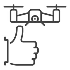 Wall Mural - Drone and Thumbs Up vector I Love Quadcopters concept outline icon