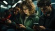 © Алина Бузунова - People using mobile phones in train cabin during rush hour