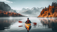 Man Kayaking On A Lake Wild