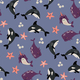 Fototapeta Pokój dzieciecy - Seamless pattern with sea animals. Design for fabric, textiles, wallpaper, packaging