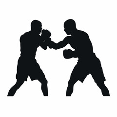 Wall Mural - Fighting boxers black icon on white background. Fighting boxers silhouette