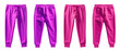 2 Set of magenta purple pink, front back view sweatpants jogger sports trousers bottom pants on transparent background, PNG file. Mockup template for artwork design