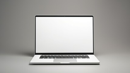 close up horizontal view of a white blank screen laptop with a neutral background AI generated