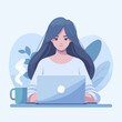 illustration of a woman working in front of a laptop, flat vector design
