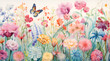 watercolor image of a beautiful whimsical garden