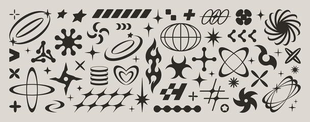 Wall Mural - y2k icon set. abstract vector geometric shapes and forms. retro futuristic elements