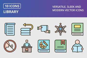 Poster - Library Thick Line Filled Colors Icons Set