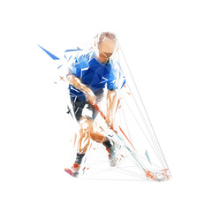 Wall Mural - Floorball player, isolated low poly vector illustration. Team sport ahtlete, geometric drawing