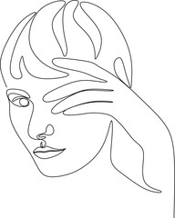Wall Mural - Woman's face continuous line drawing. Abstract minimal female portrait. Logo, icon, label.Without artificial intelligence.