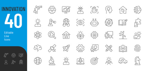 Wall Mural - innovations editable icons set. vector illustration in thin line style of modern developments icons:
