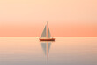 Simple peach fuzz colored sailboat on a calm and reflective sea
