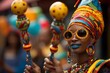 Energetic Musician at Carnival: Vibrant Maraca Shaking