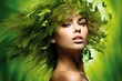 Nature Summer Hair Grass Green Fresh Woman Spring Beauty fantasy girl isolated white young flora fashion beautiful coiffure bio cut art care look skin wild tale model dream plant fairy party idea