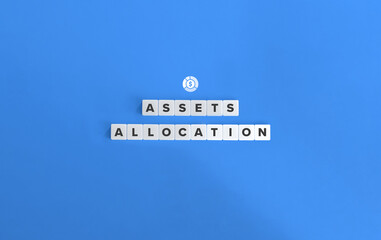 Wall Mural - Assets Allocation Term and Banner. Block Letter Tiles on Blue Background. Minimalist Aesthetics.