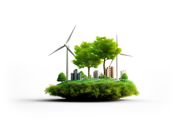 Wind energy, wind turbines, wind power station isolated on transparent background, PNG file. 