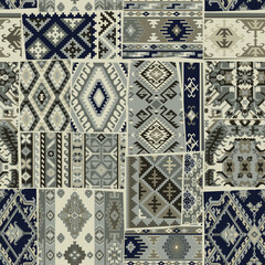 Caucasian style antique kilim carpet motifs patchwork  wallpaper vintage vector seamless pattern for pillow tablecloth shirt fabric wrapping carpet rug