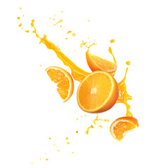 Wall Mural - Orange with splashing juice isolated on white