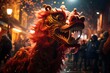 Vibrant Dragon Dance: Chinese New Year Celebration with Intense Red Hue