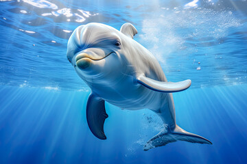 Wall Mural - cute dolphin underwater eye contact looking at you illustration