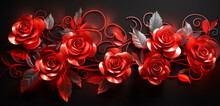 Luminous Neon Light Design With A Cascade Of Red And Silver Roses On A Romantic 3D Texture