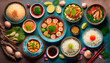 Asian food with various dishes