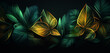 Neon light design showcasing a series of green and brown leaves on a nature-inspired 3D background