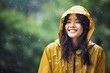 happy She outdoors rainco wearing woman Asian rain nature female people beauty autumn person happiness fall wet weather smile young city storm girl rainy summer adult yellow caucasian spring day