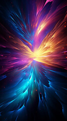 Wall Mural - Vibrant neon light graffiti with a burst of blue and gold space nebulae on a cosmic 3D surface