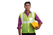 © Me&Art - Smiling indian male architect wearing safety jacket standing in studio.