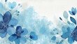 Grunge background with hand drawn blue flowers on watercolor paper for wallpaper, packaging, wedding invitations