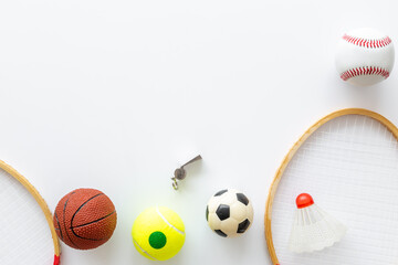 Wall Mural - Sport equipment and game balls. Soccer basketball and baseball balls