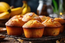 Delicious Homemade Bakery Style Banana Muffins Easy Recipe Concept For Irresistible Desserts