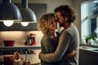 © Dangubic - Playful Caucasian Couple Hugging in Modern Kitchen