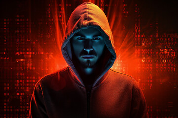 Generative AI portrait hacker in dark room secret organization community specialists